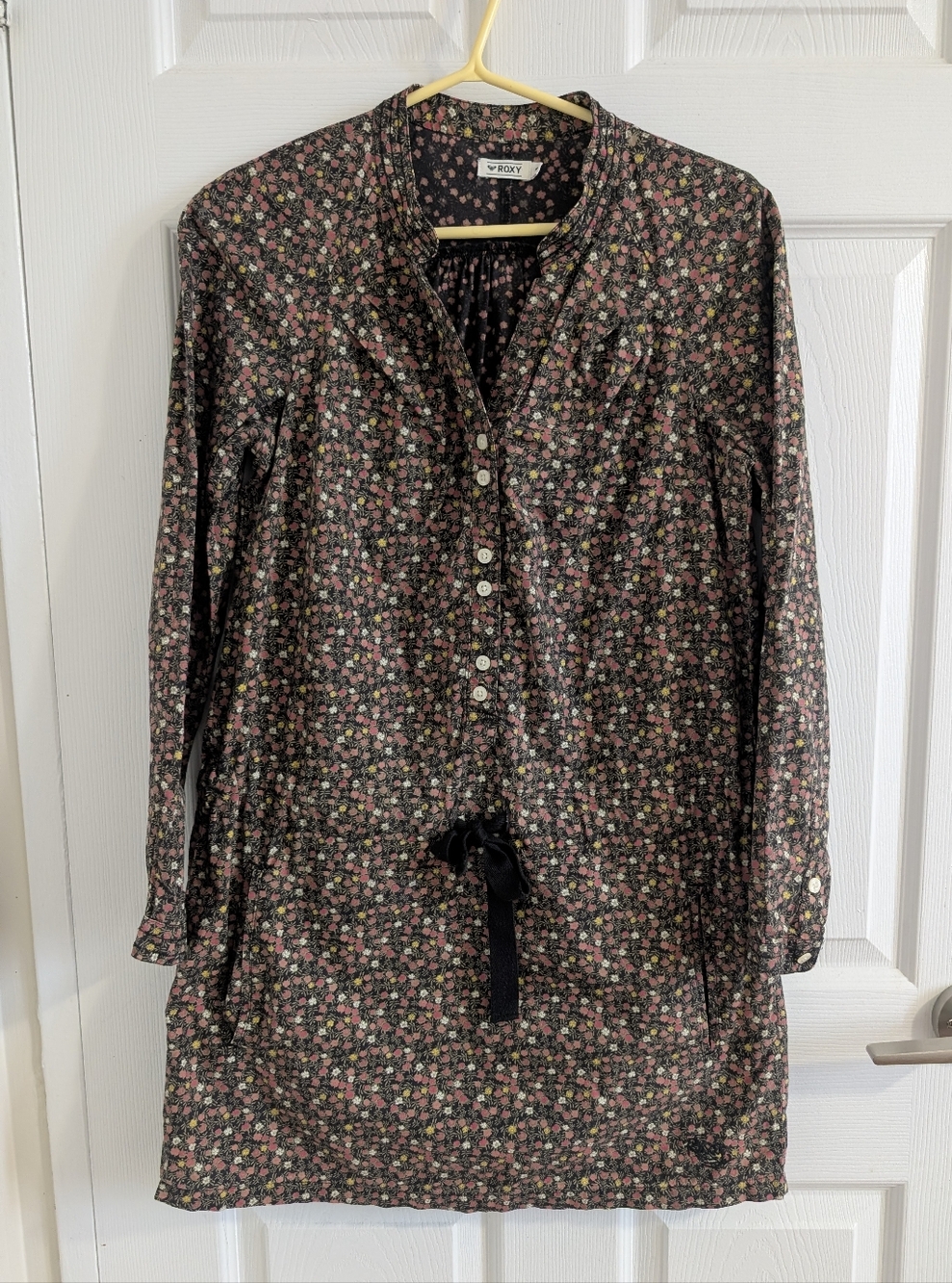 Roxy 100% Cotton Floral Shirt Dress Tunic Pockets Boho Chic - Small (Fits M)